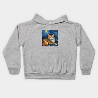 Orange Cat Enjoys City View under Starry Sky and Full Moon Kids Hoodie